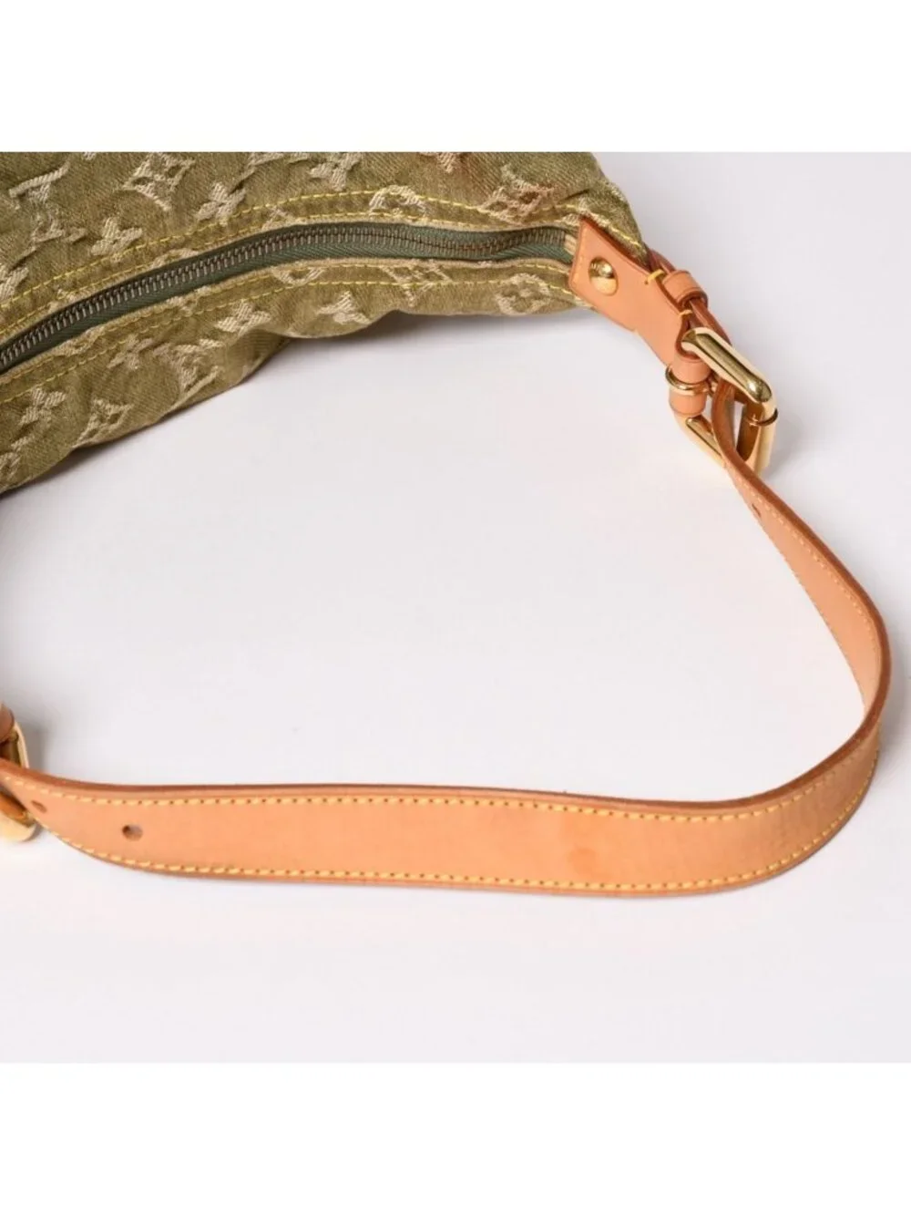 Louis Vuitton Monogram Denim Baggy GM Green White Gold Vachetta Leather